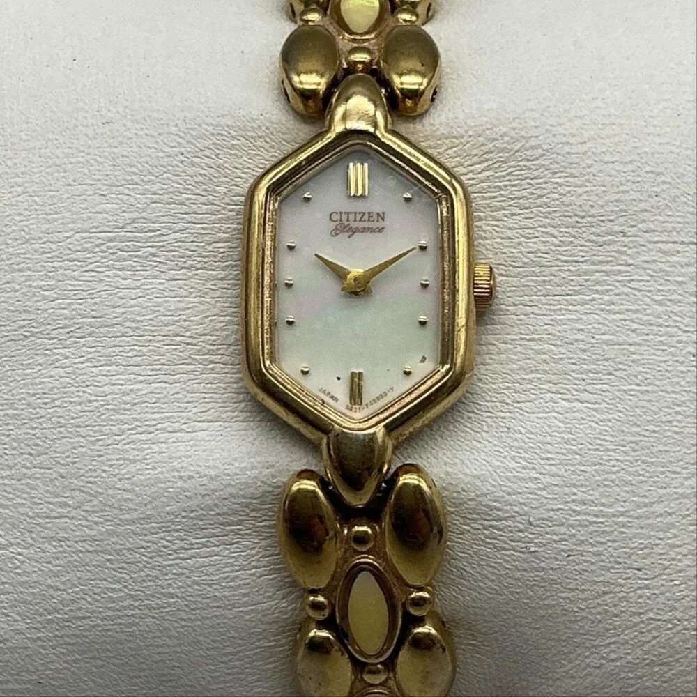 Vintage Citizen Womens Watch 14mm MOP Gold Tone 5421-F45171 New Battery
